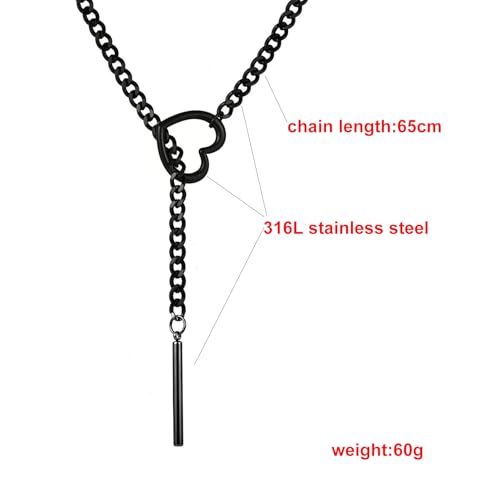 MIFYNN Heart O ring Slip Chain Necklaces for Women Stainless Steel Cuban Chain Bar Necklace Punk Rock Collar Necklace Handmade Adjustable Lariat Y Necklaces for Men - color: Heart+Bar