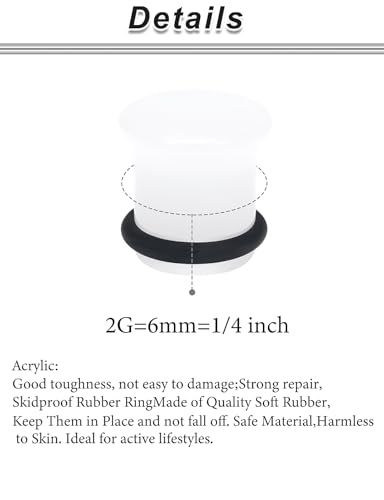 8G-12mm Solid Ear Plugs Tunnels for Women Men Single Flared Ears Gauge Plugs with O-Ring Stretcher Expander Piercing Body Jewelry Black White Clear Opalite 1 Pairs - color: White, size: 2 Gauge = 6mm = 1/4 inch