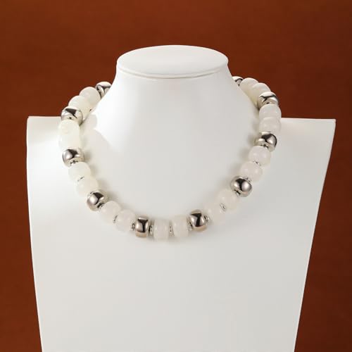 Resin Chunky Colorful Beaded Necklace | Adjustable Boho Statement Necklace,Summer Beach Party Jewelry - color: White
