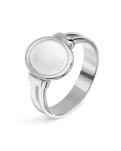 YeGieonr Gold Rings for Women Trendy Non Tarnish Chunky Gold Plated Ring, Waterproof Stainless Steel Gold Jewelry Gift - color: Mother of Pearl Silver, size: 7