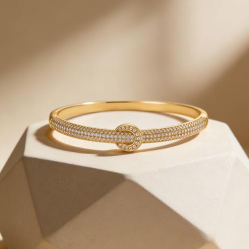 hotoo Gold Plated Bangle Bracelet for Women - style: Gold Clasp with Diamond Accent