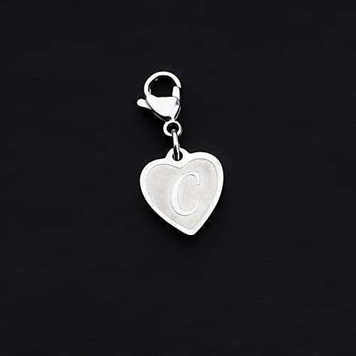 FAADBUK Initial Letter A-Z Alphabet Heart Charms for Jewelry Bracelet Keychain Necklace Initial Stainless steel Clasp Clip on Charm - color: intial C