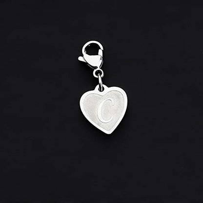 FAADBUK Initial Letter A-Z Alphabet Heart Charms for Jewelry Bracelet Keychain Necklace Initial Stainless steel Clasp Clip on Charm - color: intial C