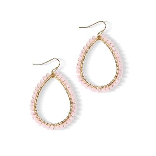 Bohemian Sparkly Crystal Beaded Dangle Earrings Teardrop Earrings for Women Fashionable & Trendy Jewelry Gift-Round Orange - color: Teardrop Light Pink
