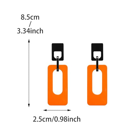Boho Lightweight Retro Simple Acrylic Splicing Rectangle Earrings for Women Creative Exaggerated Statement Dangle Drop Earrings Jewelry - color: Black Orange