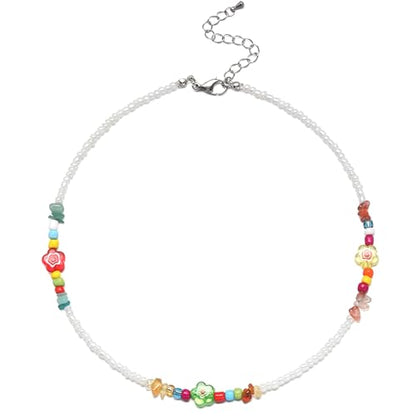 Beaded Necklaces for Women Summer Beach Beaded Necklace Bead Choker Boho Necklaces for Women Handmade Summer Jewelry Stainless Steel 18K Gold Plated - color: Multi