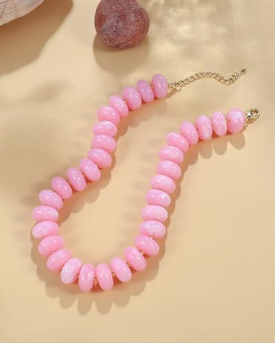 Elegance 11 designs Colorful Chunky Beaded Necklace for Women,Thick Acrylic Disc Bead Choker Statement Necklace Cute Trendy Necklaces Jewelry Gifts for Women - color: Pink