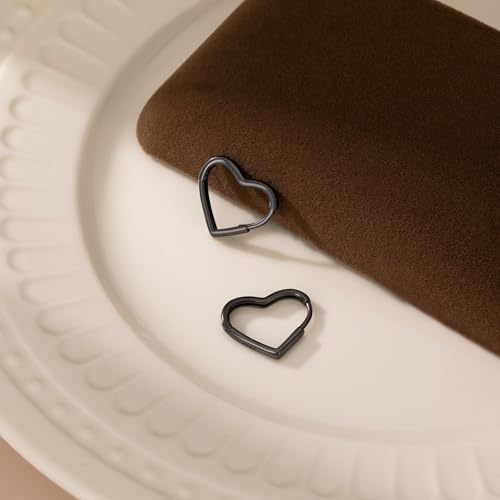 Reffeer Solid 925 Sterling Silver Heart Earrings Hoop Minimalist Sleeper Huggie Earrings For Women - color: D-VBlack