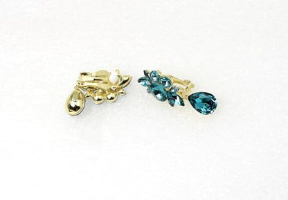 Faship Statement Dangling Floral Clip On Earrings For Women - color: Teal / 14K gold plated