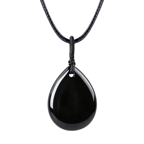 Teardrop Gemstone Necklaces for Women, Healing Crystal Pendant Necklace Birthstone Jewelry for Women - color: Black Obsidian