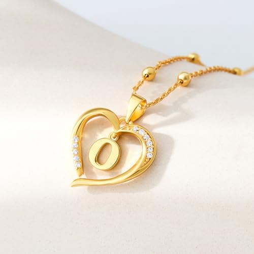 Cicy Bell Womens Heart Initial Necklace 18k Gold Plated | Personalized Letter Pendant, 17.7'' with 2'' Extender - color: Style 2-O-Gold