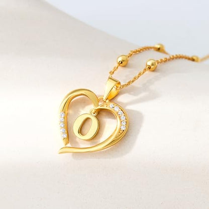Cicy Bell Womens Heart Initial Necklace 18k Gold Plated | Personalized Letter Pendant, 17.7'' with 2'' Extender - color: Style 2-O-Gold