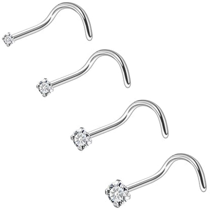 ASTM F136 Titanium Nose Rings 18G 20G 22G Clear Round Cubic Zirconia Nose Studs Ring Screw L-Shaped Bone Hypoallergenic Body Piercing Jewelry for Women 1.5mm 2mm 2.5mm 3mm 4PCS - style: Screw:18G(1.0mm)