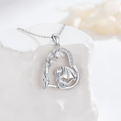 Heart Animal Necklace 925 Sterling Silver Cute Animal Pendant Jewelry Birthday Gifts for Women Girlfriend Mom Animal Lovers - style: Dragon