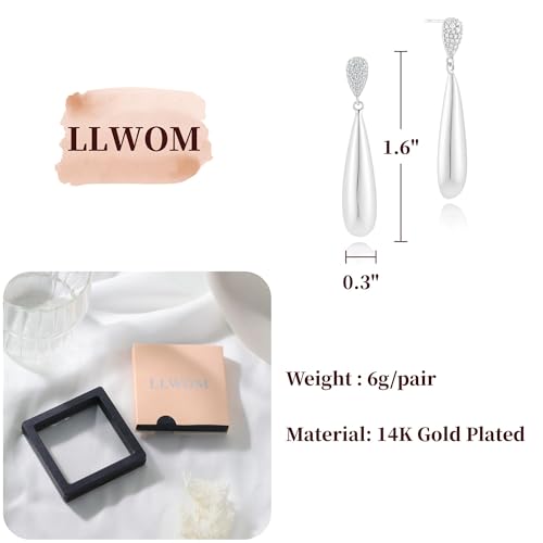 LLWOM Earrings for Women - 14K Gold Plated CZ Teardrop Dangle Earrings | Dangling Earrings for Women Trendy, Hypoallergenic Jewelry Gift for Wedding/Party/Prom/Daily, Elegant Drop Earring Stud - color: Silver CZ Teardrop