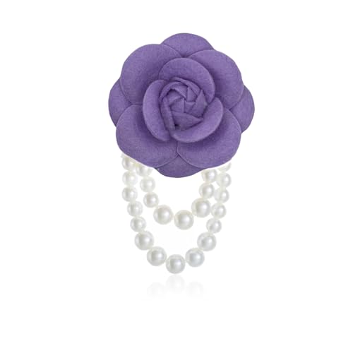 Vintage Camellia Brooch for Women,Statement Pearl Tassel Brooch Boho Multicolored Fabric Flower Brooches Laple Pins Dress Wedding Accessories - color: Light Purple