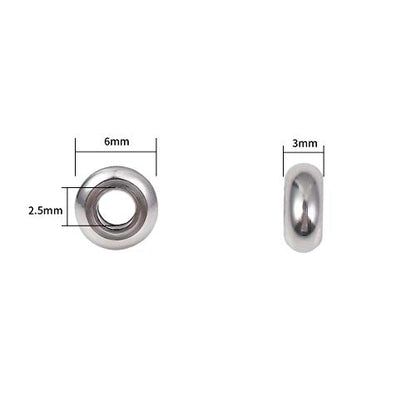 Stainless Steel Spacer Beads 6x3mm Rondelle Loose Charm Caps Beads for DIY Jewelry Making 100pcs with 2.5mm Hole - color: 6x3mm 2.5mm