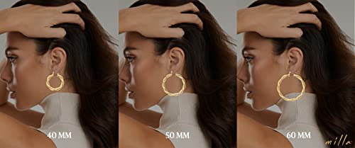 Milla Twisted Hoop Earrings for Women – Hypoallergenic Silver or Gold Statement Hoops – Lightweight & Easy to Wear - color: Gold Plated / 2.4 in / Large