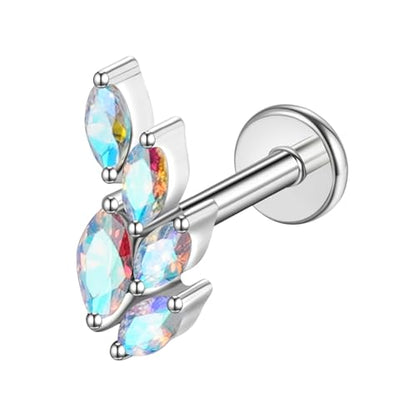 G23 Titanium Flat Back Earrings Studs 16g F136 Implant Grade Titanium Labrets Press Fit Threadless Push In Dainty Cartilage Helix Conch Lobe Lip Tragus Piercing Jewelry - style: 1pcs 5eye AB