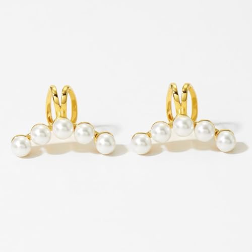1Pair of Pearl Earrings Cuff For Women Non Piercing Fake Cartilage Wrap Ear Cuff Fashion Earrings Hypoallergenic Ear Cuff Ear Clip on Dainty Jewelry Accessory for Women Trendy - color: Gold