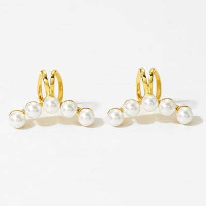 1Pair of Pearl Earrings Cuff For Women Non Piercing Fake Cartilage Wrap Ear Cuff Fashion Earrings Hypoallergenic Ear Cuff Ear Clip on Dainty Jewelry Accessory for Women Trendy - color: Gold