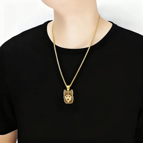 Husky Pendant Necklace Stainless Steel Husky Dog Puppy Necklace Gold Sliver Cute Dog Necklaces for Women Men Pet Animals Lover - color: Husky Gold