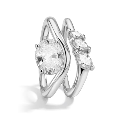 18K Gold & Silver Plated Stackable Ring Set for Women, CZ Curved Wave Stacking Bands, Statement Promise Rings for Wedding Engagement, Trendy Dainty Jewelry Gift - color: Silver 1