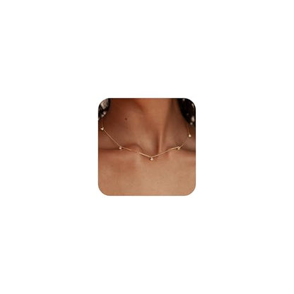 Dainty Silver Gold Necklaces for Women Cute Station Choker Simulated Diamond Necklace Simple Layering CZ Necklace Trendy Jewelry Gifts - color: Gold, style: 5pcs Hanging CZ-Cable Chain