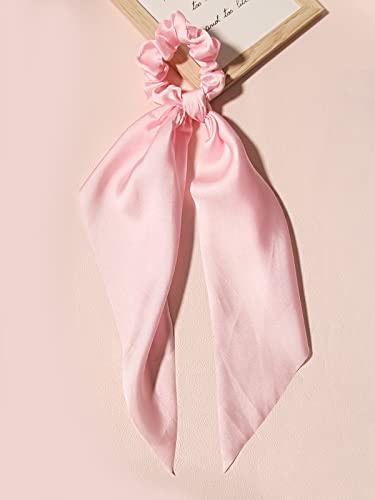 Pack of 2 Knotted Bow Hair Scrunchies Elastic Hair Scarf Black Hair Ties Bands Satin Hair Ribbon Scrunchy Red Ponytail Holder for Women and Girls (Light pink) - color: Light pink