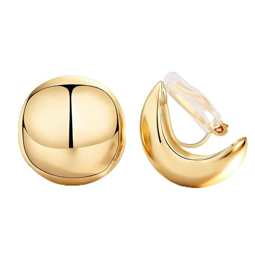 FAN&LOUIS Gold Ball Clip On Earrings, 24K Gold Plated Chunky Half Ball Earrings for Women Non-Pierced Ears Trendy Lightweight Hypoallergenic Clip-On Earrings - style: Gold