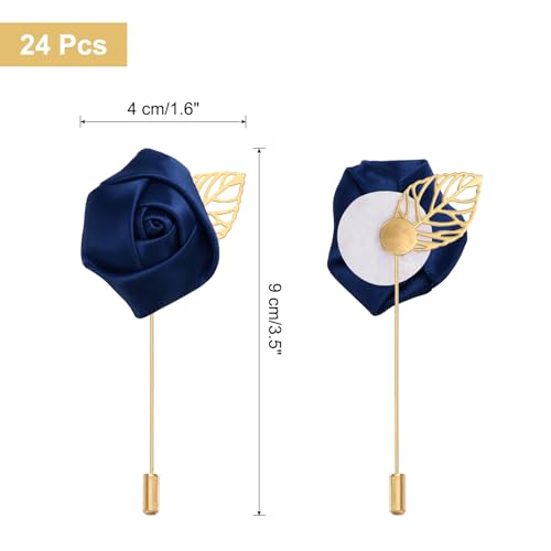 uxcell 24pcs Navy Blue Rose Boutonnieres Flower Pins for Wedding | Buttonholes Pocket Boutonnieres for Wedding Ceremony Anniversary Prom Formal Dinner Party - color: Navy Blue