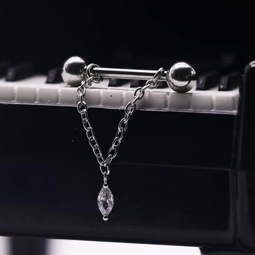 14G Nipple Rings for Women 316L Stainless Steel Dangle Nipple Barbell Nipple Studs Rings Nipple Piercing Jewelry - color: silver