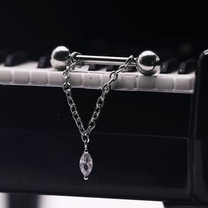 14G Nipple Rings for Women 316L Stainless Steel Dangle Nipple Barbell Nipple Studs Rings Nipple Piercing Jewelry - color: silver