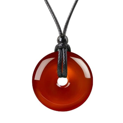 Anjiucc Natural Gemstone Pendant Necklce Lucky Coin Crystal Necklace Donut Pendnat with Adjustable Rope Healing Crystal for Men - color: Red Agate