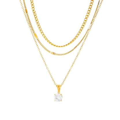 Layered Gold Necklaces for Women,18K Plated Gold Zirconia Necklace | Non Tarnish Trendy Jewelry Gift Cuban Chain Choker - color: color-3