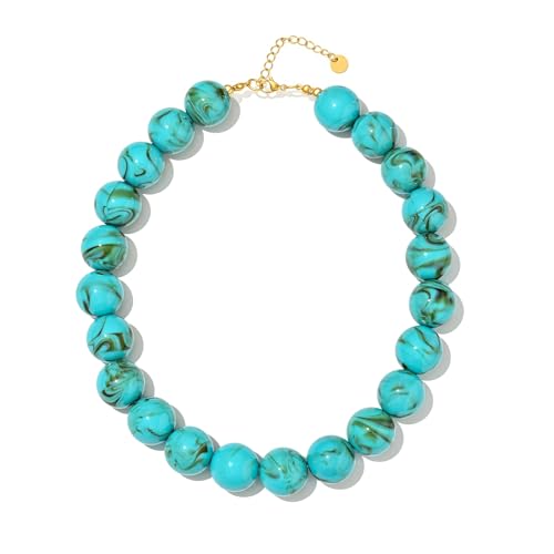 Colorful Chunky Beaded Necklaces for Women Trendy Large Bead Statement Necklace Boho Resin Bead Choker Summer Beach Jewelry Gifts Accessories - color: Turquoise