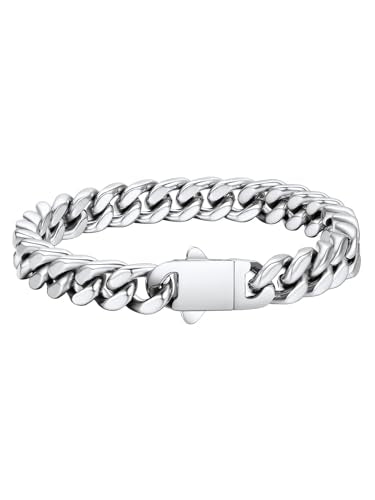 FaithHeart Cuban Link Bracelet for Men, Silver/Black/14K Gold Plated Stainless Steel Wrist Link Hip Hop Chain Bracelets, 5mm/7mm/9mm/12mm Width, 7.5"/8.3"/9" Length, with Gift Box - color: A. Silver-07mm Width, size: Length 7.5 Inches