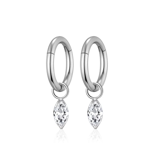 Ourania 16G Gold Stainless Steel Zircon Dangle Huggie Hoop Rook Piercing Helix Hoop Earring Tragus Hoop Cartilage Piercing for Women - color: Eyes Silver 2PCS, size: 1.2*6mm 2pcs