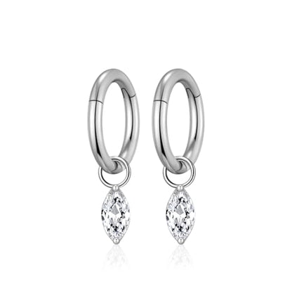 Ourania 16G Gold Stainless Steel Zircon Dangle Huggie Hoop Rook Piercing Helix Hoop Earring Tragus Hoop Cartilage Piercing for Women - color: Eyes Silver 2PCS, size: 1.2*6mm 2pcs