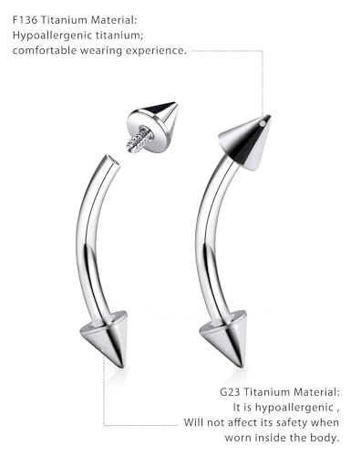 16g/18g/20g Titanium Internally Threaded Eyebrow Piercing Jewelry Vertical Labret Lip Jewelry Curved Barbell Tiny Eyebrow Ring Rook Earring Small Belly Button Ring for Women Men - color: spike,18g,bar:8mm