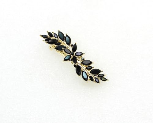 Faship Gorgeous Black Rhinestone Crystal Small Floral Hair Barrette Clip - color: Black / 14K gold plated