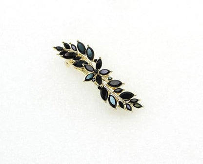 Faship Gorgeous Black Rhinestone Crystal Small Floral Hair Barrette Clip - color: Black / 14K gold plated