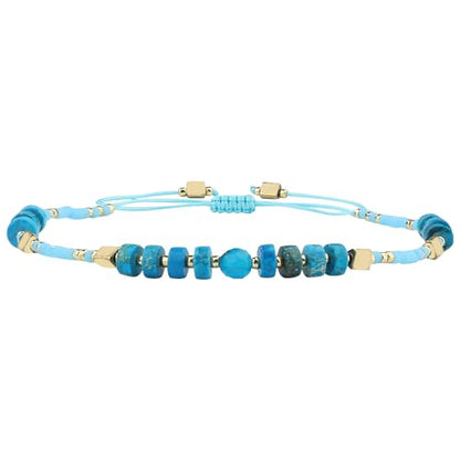 KELITCH Crystal Agate Friendship Bracelet Handmade Seed Beads Adjustable Bracelets for Women - color: Blue 15B