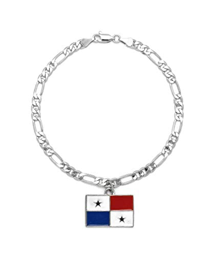 Women's Flag Pendant 5mm 10" Figaro Chain Ankle Bracelet Anklet - style: Panama/Silver-Tone