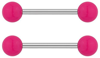 Forbidden Body Jewelry 14g 16mm (5/8 Inch) Hypoallergenic Titanium Double Ball Nipple & Tongue Ring Barbells - style: Pink