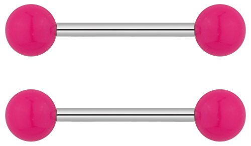 Forbidden Body Jewelry 14g 16mm (5/8 Inch) Hypoallergenic Titanium Double Ball Nipple & Tongue Ring Barbells - style: Pink