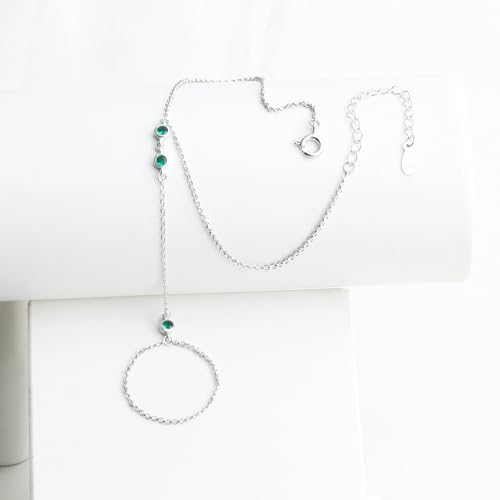 Kakikaki 925 Sterling Silver Finger Ring Bracelet Hand Chain for Women | Slave Bracelets 7" to 9" Adjustable - color: Silver, style: 3 Emerald