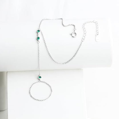 Kakikaki 925 Sterling Silver Finger Ring Bracelet Hand Chain for Women | Slave Bracelets 7" to 9" Adjustable - color: Silver, style: 3 Emerald