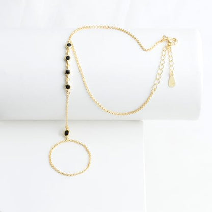 Kakikaki 925 Sterling Silver Finger Ring Bracelet Hand Chain for Women | Slave Bracelets 7" to 9" Adjustable - color: Gold, style: 5 Black