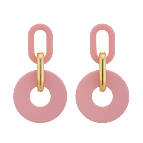 RUOFFETA Acrylic Rectangle Earrings, Fashion Acrylic Square/Oval/Hoop Statement Drop Earrings for Women - color: Pink Round